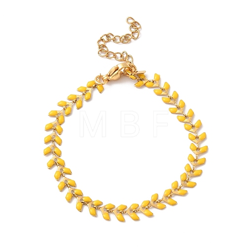 Enamel Ear of Wheat Link Chains Bracelet BJEW-P271-02G-08-1