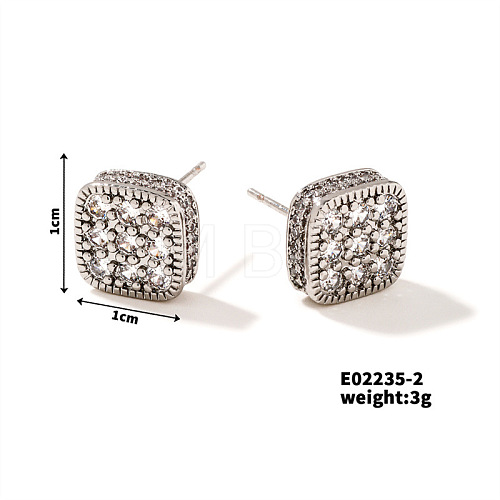 Fashionable Square Shape with Copper Inlay and Exquisite Zircon Stud Earrings WD0083-2-1