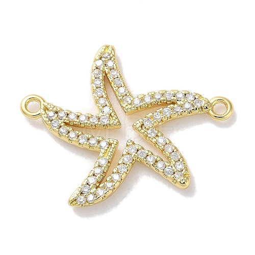 Rack Plating Brass Micro Pave Clear Cubic Zirconia Connector Charms KK-Z039-37G-1