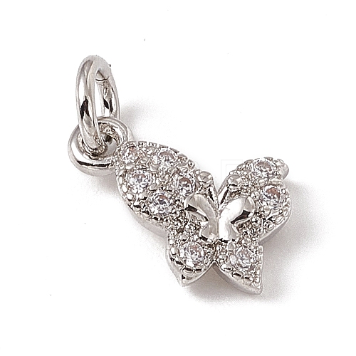 Brass Micro Pave Clear Cubic Zirconia Butterfly Charms ZIRC-F132-88P-1