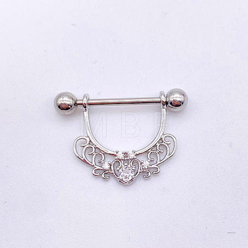 304 Stainless Steel Clear Cubic Zirconia Heart Nipple Rings WG994A5-09-1