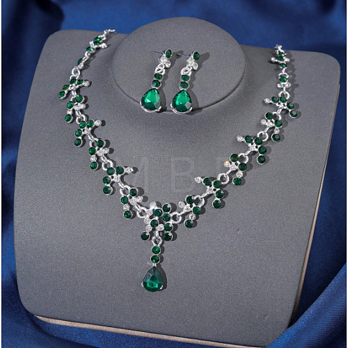 Teardrop Alloy Rhinestone Pendant Necklaces & Stud Dangle Earrings Sets FS-WGE9DA1-10-1