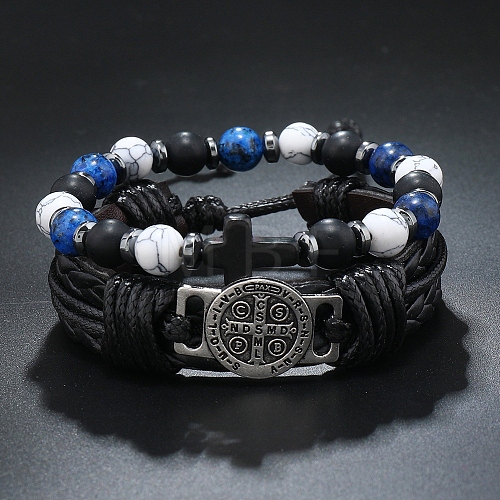 2Pcs Narutal Howlite Braided Bead Bracelets for Men PW-WG2CB75-01-1