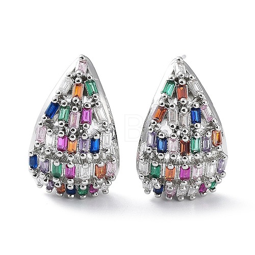 Rack Plating Brass Cubic Zirconia Teardrop Stud Earrings EJEW-F329-02P-1