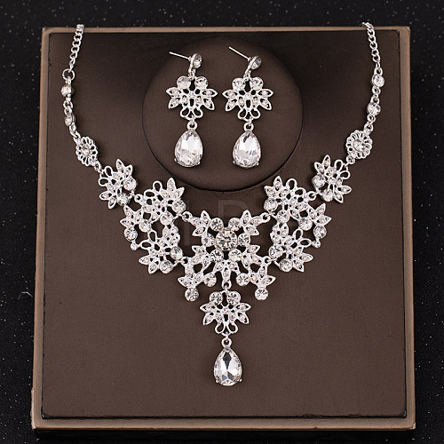 Alloy Rhinestone Pendant Necklaces & Stud Dangle Earrings Sets for Women WG381FF-05-1