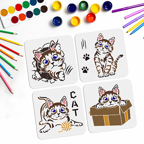 4Pcs 4 Styles PET Hollow Out Drawing Painting Stencils DIY-WH0411-030-1