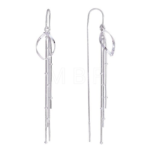 Anti-Tarnish Rhodium Plated 925 Sterling Silver Teardrop with Chain Tassel Dangle Earrings JE1044A-1