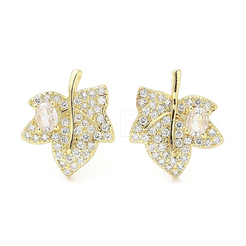 Rack Plating Brass Micro Pave Clear Cubic Zirconia Stud Earrings for Women EJEW-M260-21G-1