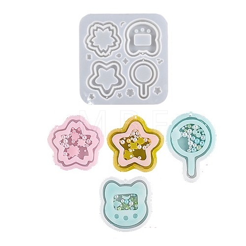 DIY Sakura & Cat's Head & Star & Lollipop Shaped Pendant Food-grade Silicone Molds X-SIMO-D001-06-1