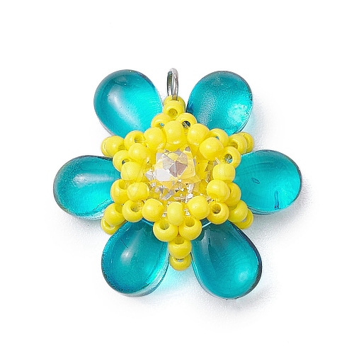 Beaded Flower Charms PALLOY-MZ00438-05-1