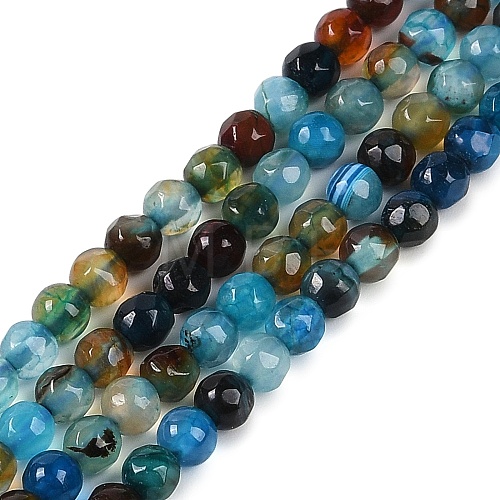 Faceted Natural Agate Round Beads Strands X-G-E318C-4mm-10-1