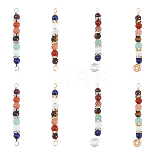 8pcs 4 Styles 7 Chakra Mixed Gemstone Copper Wire Wrapped Connector Charms and Big Pendents FIND-CA0006-95-1