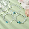 3Pcs Beach Dolphin & Turtle & Starfish Dyed Synthetic Turquoise Bead Bracelets BJEW-JB10252-2