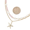 Natural Rose Quartz Heishi Beads and Rice Natural Pearl Beaded Double Layer 304 Stainless Steel Starfish Pendant Necklaces NJEW-JN05847-03-3