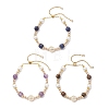 Round Brass & Shell Pearl & Synthetic Hematite & Natural Amethyst/Natural Tiger Eye/Natural Lapis Lazuli Beads Slider Bracelets for Women BJEW-JB12940-1