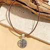 Alloy Textured Coin Pendant Adjustable Imitation Leather Cord Necklaces for Women WG8C2B1-01-2