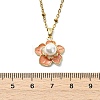 Brass Enamel & Shell Pearl Pink Flower Pendant Satellite Chain Necklaces for Women NJEW-JN06111-4