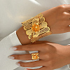 Iron Hollow Flower Cuff Bangles & Rings Set for Women SF4026-4