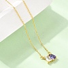 Brass Pave Cubic Zirconia Rectangle & Teardrop Pendant Cable Chain Necklaces KK-CBAB173-05G-07-2