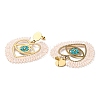Heart with Eye Woven Glass & Brass Beaded Dangle Stud Earrings EJEW-A105-04G-01-2