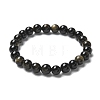 Natural Golden Sheen Obsidian Bead Stretch Bracelets BJEW-K212-B-020-6