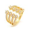 Brass Micro Pave Clear Cubic Zirconia Wide Open Cuff Rings for Women RJEW-L121-009G-1
