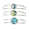 3Pcs 3 Styles Natural Abalone Shell 304 Stainless Steel Open Cuff Bangle Sets with Enamel BJEW-JB14413-02-3