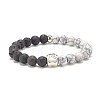 Synthetic Howlite & Natural Lava Rock Round Beaded Stretch Bracelet with Alloy Paw Print BJEW-JB07843-1