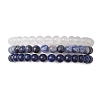 3Pcs 3 Style Natural Mixed Stone Round Beaded Stretch Bracelets BJEW-JB10178-03-1