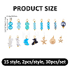 30Pcs 15 Styles Glass & Natural Snowflake Obsidian & Natural Magnesite & Synthetical Howlite & Natural White Jade & Alloy Pendants PALLOY-FH00198-2