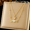 304 Stainless Steel Pave Clear Cubic Zirconia Mom Heart Pendant Double Layer Necklaces for Mother's Day WG85AFE-01-1