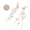Brass Glass Pearl Shell Shape Dangle Stud Earrings EJEW-TA00764-3