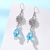 Teardrop with Flower Alloy Glass Dangle Earrings EJEW-JE06819-4