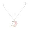 Natural Rose Quartz Wire Wrapped Moon with Acrylic Butterfly Pendant 304 Stainless Steel Ball Chain Necklaces NJEW-TA00266-04-2