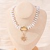 CCB Plastic Sun Pendant Alloy & Imitation Baroque Keshi Pearl Double Layer Necklaces for Women NJEW-Z116-01G-3
