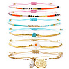 6Pcs 6 Styles Bohemian Glass Seed Bead Braided Beads Bracelets & 304 Stainless Steel Charm Double Layers Bracelets for Women WO6368-4-1