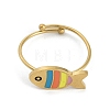 Ion Plating(IP) Fish 304 Stainless Steel Enamel Ring RJEW-A038-06G-2