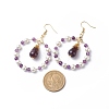 Shell Pearl & Natural Amethyst Beaded Big Ring with Teardrop Dangle Earrings EJEW-JE05044-4