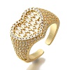 Rack Plating Heart Brass Clear Cubic Zirconia Wide Open Cuff Rings RJEW-S411-12G-01-1