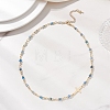 Faceted Dyed Natural Agate Round Beads & 304 Stainless Steel Tiny Cross Handmade Link Chain Necklaces NJEW-JN05842-01-1