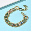 304 Stainless Steel & Glass Double Layers Chain Bracelets for Women BJEW-F540-10G-4