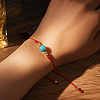 Stylish Round Synthetic Turquoise & Brass Bead Braided Bracelets HI1374-1