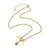 Ocean Brass Natural Paua Shell & Pearl Pendant 304 Stainless Steel Curb Chain Necklaces for Women NJEW-JN06258-01-3
