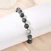 Natural Hawk's Eye & Brass Round Beads Stretch Bracelets for Women Men BJEW-JB13858-1