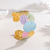 304 Stainless Steel Colorful Enamel Wide Cuff Bangles for Women BJEW-A159-01A-G-1
