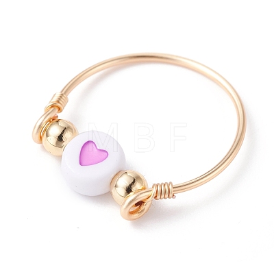 Heart Pattern Flat Round Acrylic Beads Finger Rings for Girl Women RJEW-JR00411-1