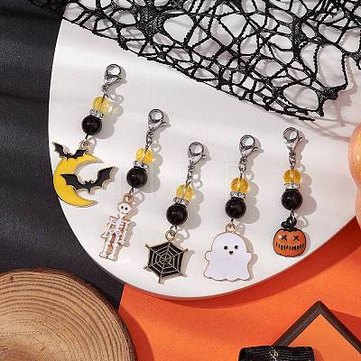 Halloween Alloy Enamel Pendant Decoration HJEW-TA00272-1