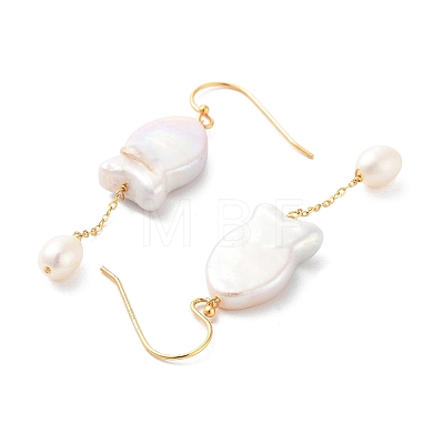 Fish Natural Pearl Dangle Earrings EJEW-E303-06G-1