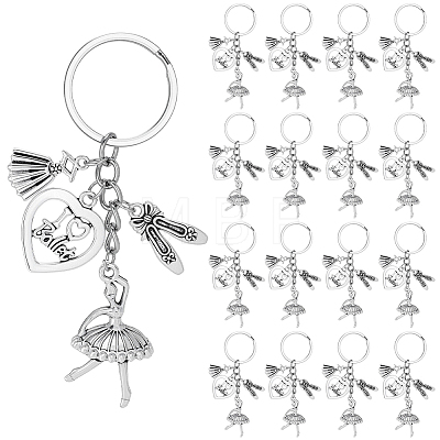 20Pcs Alloy Ballet Shoes & Dancing Girl & Heart Keychains KEYC-SC00043-1