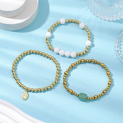 3Pcs 3 Style 304 Stainless Steel Beads Stretch Bracelets Sets BJEW-JB11053-1